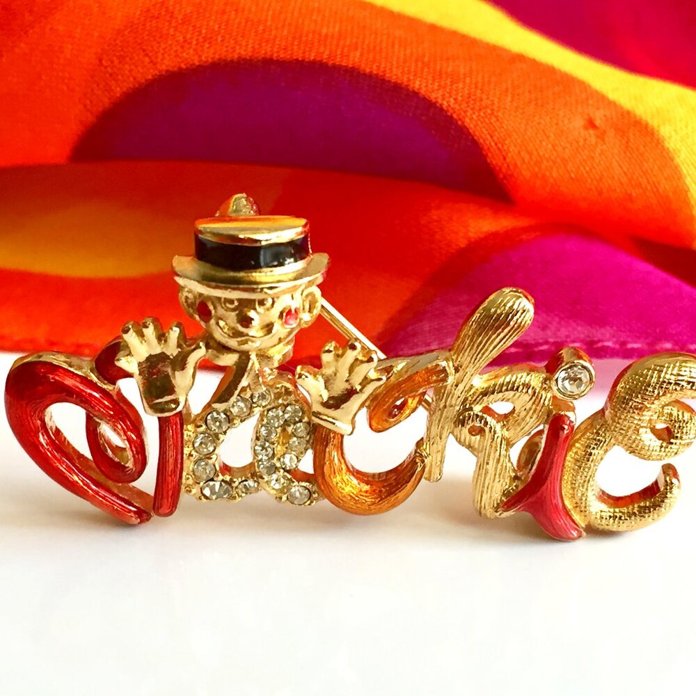 Vintage Bob Mackie Clown Face and Jazz Hands Signature -Brooch Pin